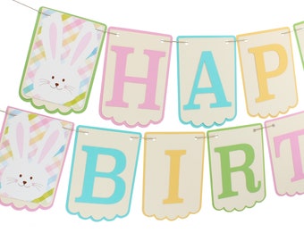Bunny Birthday Banner -  Bunny First Birthday Banner - Bunny One Banner -  Easter Birthday Banner