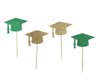 Graduation Cupcake Toppers - Graduation Cap Cupcake Toppers - Custom Graduation Party - Class of 2019 Cupcake Toppers - School Colors