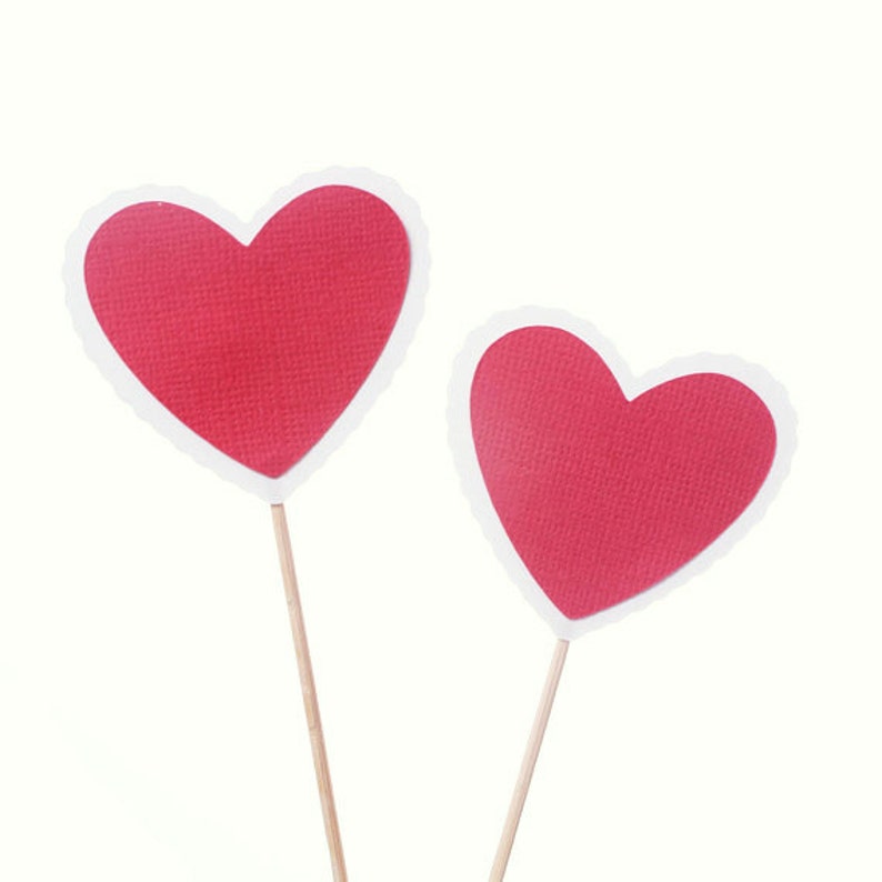 Valentine's Heart Cupcake Toppers / Appetizer Picks / Food Picks Red and White Scalloped Hearts image 2