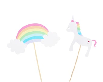 Pastel Unicorn Rainbow Cupcake Toppers - Pastel Rainbow Birthday Party - Unicorn Birthday Party - Rainbow Party Decor