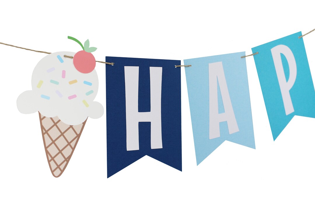 Boy Blue Ice Cream Party Birthday Banner Ice Cream Sundae Birthday