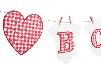 Gingham Baby Shower Banner - Picnic Baby Banner - Gingham Baby Name Banner - Bodysuit Shower Banner - Clothesline Baby Shower Banner -