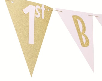 Pink and Gold Happy Birthday Banner - Pink and Gold Pennant Birthday - Pink and Gold Banner - Pink and Gold Party