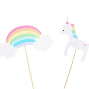 Pastel Rainbow Unicorn Birthday Centerpiece Picks
