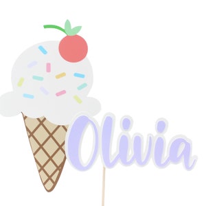 Personalized Ice Cream Cone Cake Topper - Ice Cream Party Cake Topper Name - Ice Cream Sundae Cake Topper