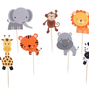 Jungle Safari Animal Cupcake Toppers / Wild One Birthday Baby Animal Cupcake Toppers