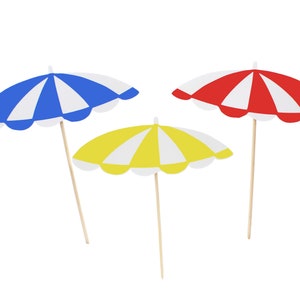 Beach Umbrella Cupcake Toppers - Beach Theme Cupcake Toppers - Summer Cupcake Toppers - Pool Party Cupcake Toppers - Summer Party Decoration