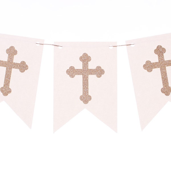 Gold Cross Ribbon Flag Banner - Baptism, Christening, First Communion, Confirmation