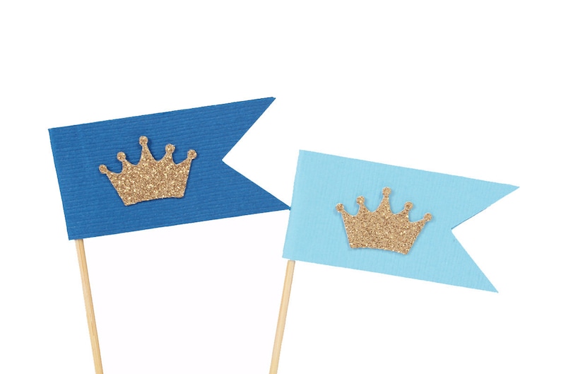 Gold Crown Cupcake Toppers Blue And Gold Cupcake Toppers Etsy