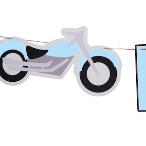 Baby Blue Motorcycle Birthday Banner - Motorcycle Theme Baby Shower Banner