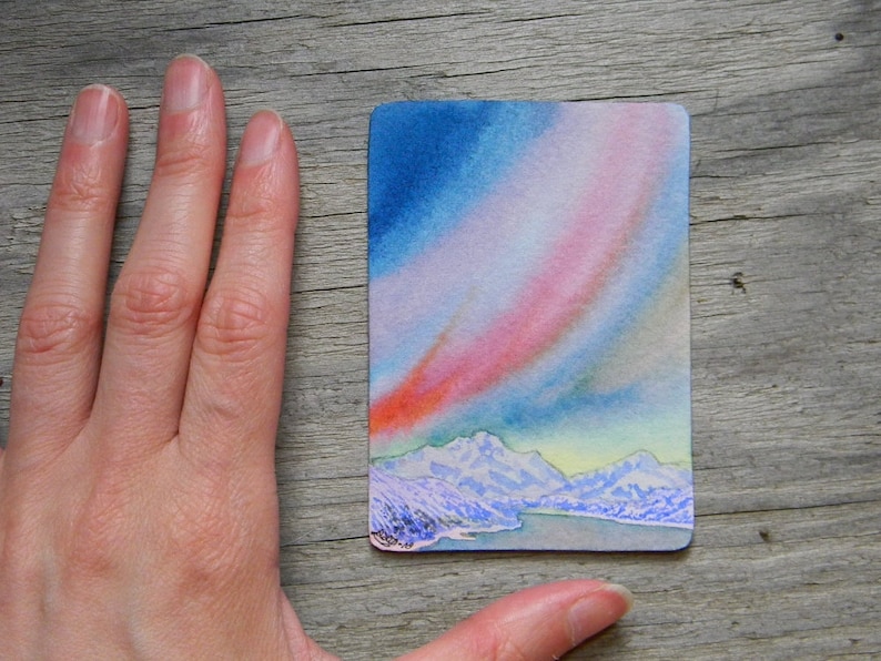 2.5 by 3.5 inches Aurora Watercolor Painting Miniature Watercolor Original ACEO