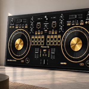 Modern DJ Controller Canvas Wall Art, Pioneer DJ Turntable Design, Music Equipment Decor, Black and Gold DJ Console Canvas, Home Studio Wall