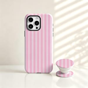 Light Pink Striped Phone Case, VS Inspired, Protective & Trendy, Cute, Preppy, girly, Clean Girl aesthetic, IT Girl Phone Cover