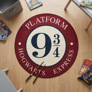 Platform 9 3/4 Round Rug, Graphic Vintage Rug for Kids Room, Nursery, Home Cinema, Library, Bedroom, Harry Potter Fans, Fantasy Readers, ...