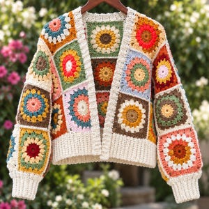 Starburst Granny Square Cardigan Pattern, Oversized Granny Square Cardigan Crochet, Star Granny Cardigan Crochet Pattern PDF