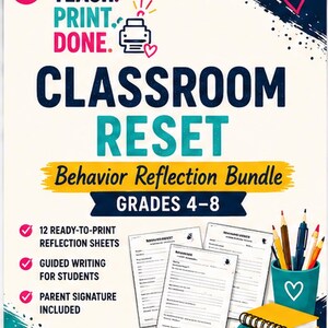 Classroom Behavior Reflection Sheets Grades 4-8 | Student Reset Forms | Classroom Management