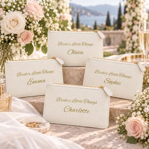 Personalized Bride Clutch Bag, Bride’s Little Things Pouch, Custom Name Wedding Day Essentials, Bridal Shower Gift, Mini Wedding Zipper Bag
