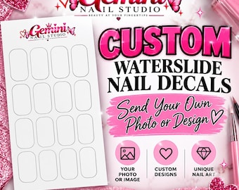 Decalcomanie per unghie personalizzate con effetto scivolo d'acqua, nail art personalizzata con la tua foto, immagine o disegno, adesivi per unghie o copertura completa personalizzata.