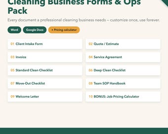 Cleaning Business Forms Spreadsheet Client Tracker