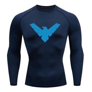 Custom Night Wing Compression Shirt, Long Sleeve Superhero Inspired Athletic Top, Men's Sports Gym Workout Shirt, Cosplay Streetwear Tee