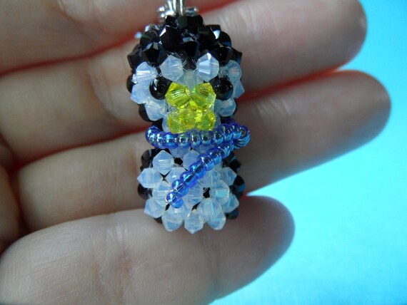 Miniature Hand Made Seed Bead Penguin Keychain Charm CUTE