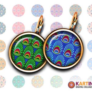 PLUMAS DE PAVO REAL 18mm, 15mm, tamaño 12mm Imágenes imprimibles Descarga digital para pendientes, puños, pulseras de ajuste de bisel, anillos, colgantes