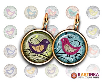 15mm &13mm Afdrukbare VOGELS Download Afbeeldingen voor oorbellen, ringen, manchetknopen, hangers, armbanden, Digitale Collage Sheet, Print het zelf