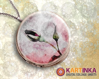 FLOWERS WATER COLORS 1 inch (25mm) & 1.5 inch size images Digital Downloadable Collage Sheets for Pendants Jewelry Making Bottle Caps Crafts