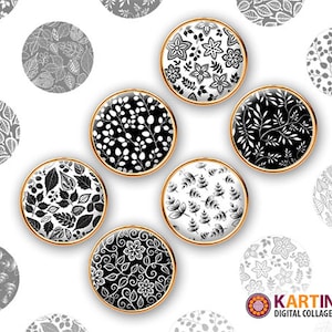 20mm, 15mm, 12mm, 10mm Imágenes PATRONES DE LA NATURALEZA Blanco y negro Imprimible Descargar para pendientes Anillos Puños Colgantes Pulseras Tapas de botellas