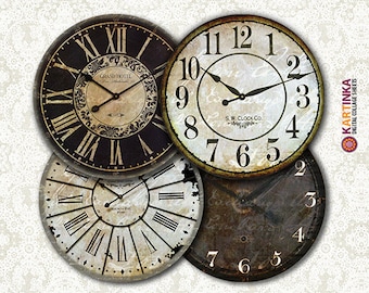 OLD TIME - 4 inch and 3.8 inch Circles Digital Collage Sheet Printable for Coasters Magnets Greeting Cards