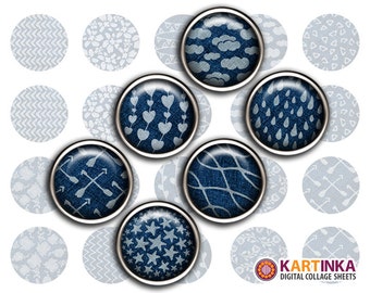 20mm 12mm 10mm size Printable PATTERNS on DENIM Download Images for Earrings Cuff links Crafts Jewelry Rings Bracelets KARTINKAshop