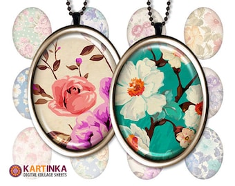 30x40mm, 18x25mm, 13x18mm Oval images FLORAL PATTERNS Digital Collage Sheet Printable download for pendant Earrings Rings bezel cabs trays