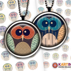 1 inch (25mm), 1.25 inch & 1.5 inch Printable OWLS Digital Circles Download Images for Resin Pendants Bottle Caps Round bezel cabs Cabochon