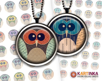 1 inch (25mm), 1.25 inch & 1.5 inch Printable OWLS Digital Circles Download Images for Resin Pendants Bottle Caps Round bezel cabs Cabochon