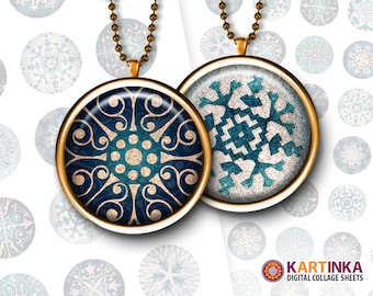 1 inch (25mm) 1.5 inch round images CHRISTMAS ORNAMENTS printable digital downloads for Pendants Glass Cabochon Jewelry Supplies Bezel Trays