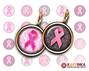 15mm 12mm size Printable images BREAST CANCER AWARENESS Download Digital Collage for Earrings Cuff links Resin pendants Rings Glass cabochon