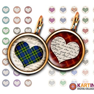 15mm & 13mm Imprimible Descargar PLAID HEARTS Imágenes para pendientes, puños, manualidades, joyas, anillos, pulseras, tapas de botellas, anillos