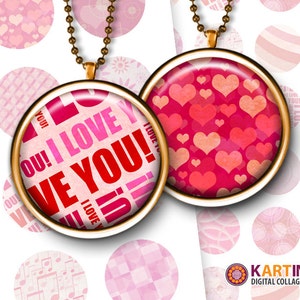 VALENTINE PATTERNS 1 Zoll, 1,5 Zoll, 7/8 Zoll Druckbare digitale Download Bilder für Runde Anhänger Bezel Trays Flaschenkappen Glas cabochons