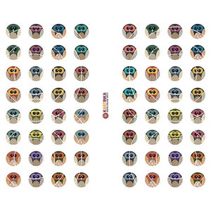 SUMMER OWLS - 15mm und 12mm Größe Printable Download für Ohrringe Manschettenknöpfe Anhänger Armbänder Ringe Digital Collage Sheet Instant Download Bild 2