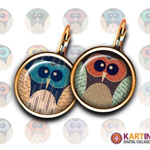 Dimensioni 20mm, 16mm, 10mm Immagini stampabili OWLS DIY Cabochons di vetro scaricare per Orecchini Gemelli Pendenti Anelli Tappi di bottiglia Bracciali Artigianato