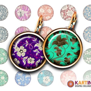 16mm 14mm 12mm 10mm size Printable FLORAL PATTERNS V2 Dowload Images for Earrings, Cuff links, Jewelry, Rings, Bracelets, Bottle Caps, Rings image 1