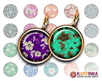 16mm 14mm 12mm 10mm size Printable FLORAL PATTERNS V2 Dowload Images for Earrings, Cuff links, Jewelry, Rings, Bracelets, Bottle Caps, Rings