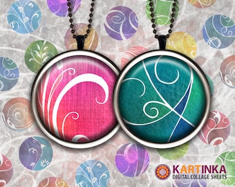 1 inch & 7/8 inch Circles Digital Collage Sheet FLORAL ORNAMENT Printable Download for Round pendants Bezel trays Cabochon Print it yourself