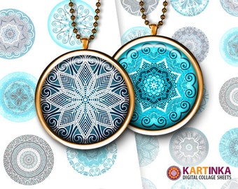 1 inch (25mm), 1.5 inch size images CHRISTMAS MANDALA printable digital downloads for Pendants Glass Cabochon Jewelry Supplies Bezel Trays