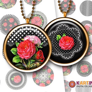 1 inch 25mm 1.5 inch Images BLACK SHABBY CHIC for Resin pendants Bottle caps Round bezel cabs Crafts Mountings cameo settings Glass cabochon