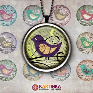 1 inch (25mm) & 1.5 inch Printable BIRDS Images for Resin pendants Bottle caps Round bezel cabs Mountings cameo settings Print it yourself