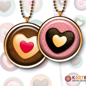 Download stampabili da 1 pollice (25 mm), 1,5 pollici, 7/8 di pollice Immagini digitali SWEET HEARTS per pendenti rotondi Vassoi lunetta Cammeo di montaggio Cabochon