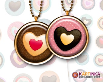 1 inch (25mm), 1.5 inch, 7/8 inch Printable Downloads SWEET HEARTS digital images for Round pendants Bezel trays Cabochon Mountings cameo