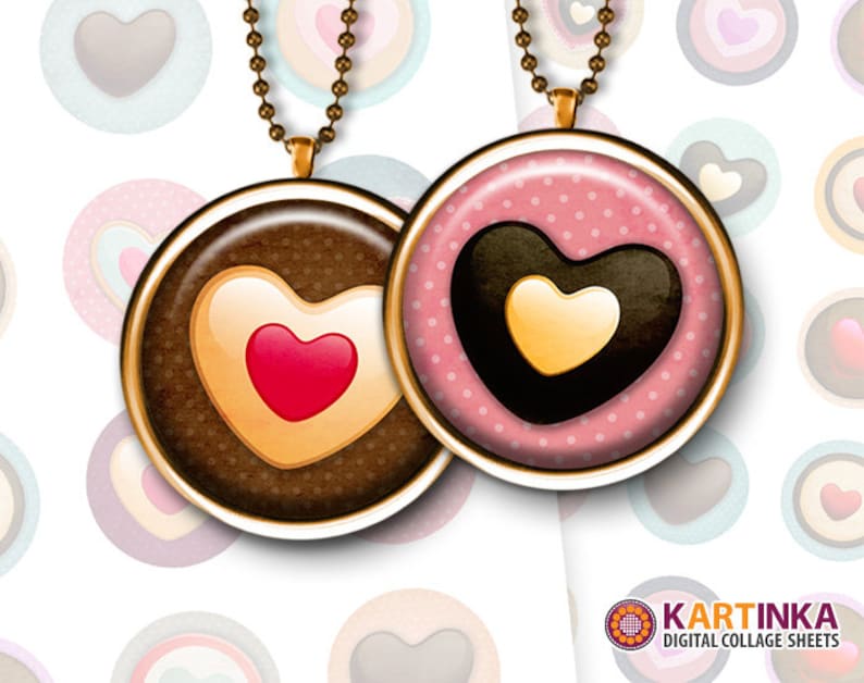 1 inch 25mm, 1.5 inch, 7/8 inch Printable Downloads SWEET HEARTS digital images for Round pendants Bezel trays Cabochon Mountings cameo image 1