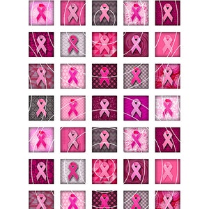 BREAST CANCER AWARENESS 1x1 inch, 1.5x1.5 inch Digital Collage Sheet Printable Download for pendants magnets tiles image 2